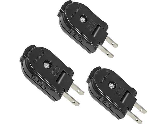 Extension Cord Replacement Male Power Plug, 2 Prong, 125V/10A, Non-Grounding, Ideal for Small Appliances Such as Power Strips & Lamps & DIY...