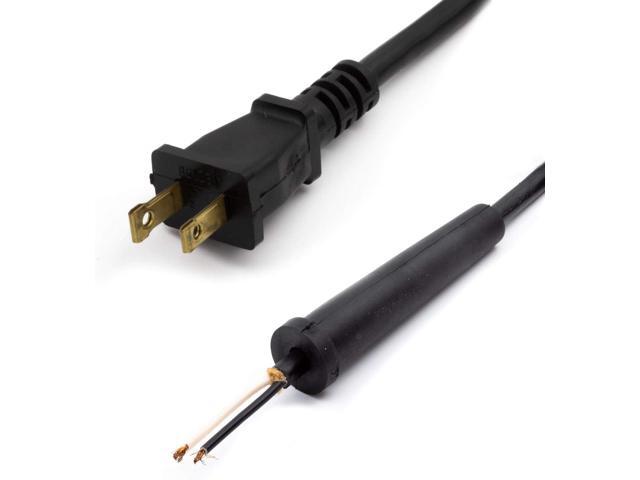 Power Tool Replacement Cord SJT, 18 GA AWG, 2 Wire, 6 1/2 ft, 2 Prong, with Stripped Ends and Rubber Strain Relief Boot