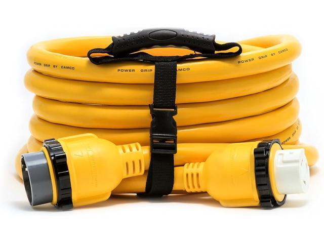 Camco PowerGrip 25-Foot Marine/Boat Extension Cord with 50M/50F Locking Adapters Allows for Easy Boat Connection to Distant Power Outlets (55621)