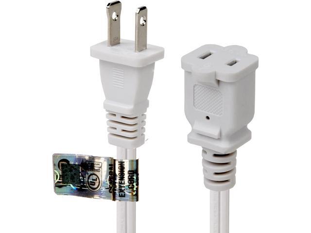 15-Feet (4.6Meter) Long Polarized White US 2-Prong Male-Female Extension Power Cord,16AWG 2 Prong Extension Cable 2-Prong Male/Female Extension Cord