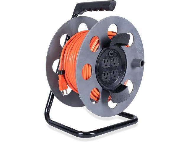 IRON FORGE CABLE 75 Ft Extension Cord Reel with 4 Electrical Power Outlets & Breaker Switch - 16/3 SJTW Heavy Duty Orange Cable with 3 Prong...