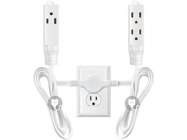 Extension Cord Indoor, Twin Extension Cord Power Bar - 12 Feet Cord - 6 Feet On Each Side with 6 Polarized Outlets, 16AWG 3 Prong Grounded Wire -...