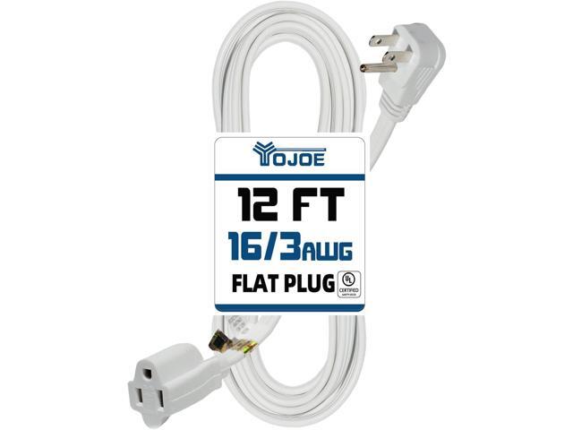 YOJOE Indoor Extension Cord, 3 Prong Grounded 13A Power Cord, 16 Gauge Heavy Duty 12 ft White Flat Plug Extension Cord for Home, Office, 16/3 SPT-3...