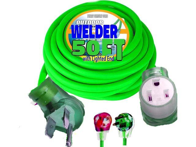 Welder Extension Cord 50 ft 10,000 Watts Nema 6-50 250-Volt Lighted end 8/3 8 Gauge Welder Extension Cord Welding 50 amp Plug ETL Approved 6/50 8 AWG