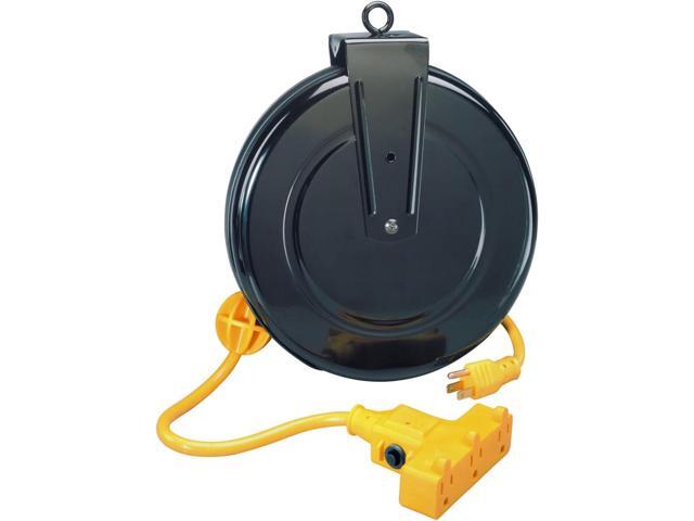 Alert ProReel 5000M-30GF-CB Heavy-Duty Retractable Cord Reel 30' - 14/3 SJTW Cord Tri-Tap Grounded Outlet with Power Light 13amp Circuit Breaker