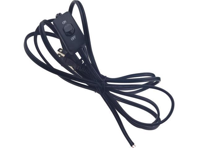 10 Feet Lamp Cord with Switch,1 Pack 2 Prong 18AWG Light Power Cord with 3A On/Off Switch,Pure Copper Wiring Tail Stripped1pack (10FT LampCord) Black