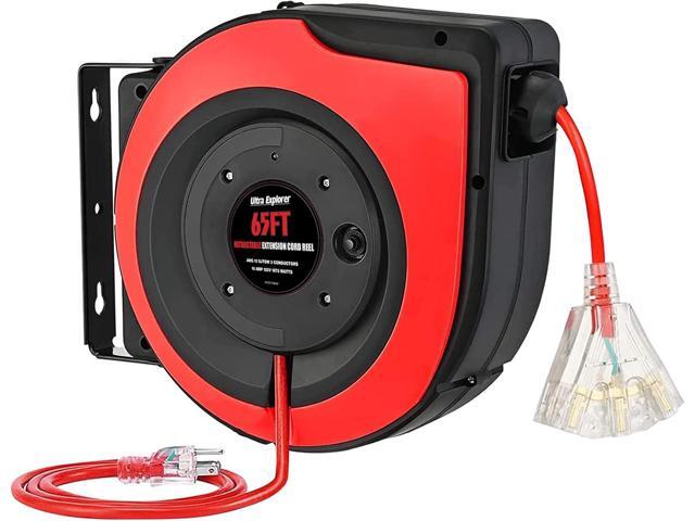 65 FT Retractable Extension Cord Reel, 12 Gauge Heavy Duty Power Cord,15 AMP Circuit Breaker, SJTOW, Multi Outlets with Lighted End, Ceiling or...