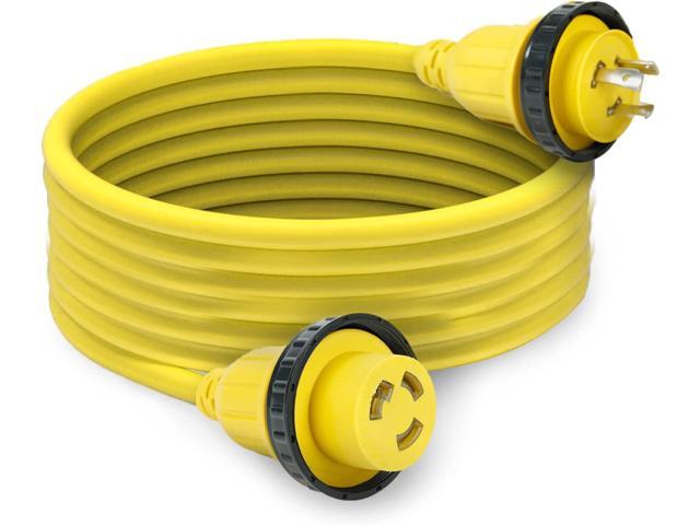 25ft 30Amp 125V RV Power Wire Cord Marine Shore Boat L5-30 Yellow 25 Feet Heavy Duty Electrical Power Cable, NEMA L5-30P to NEMA L5-30R
