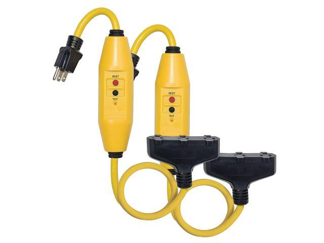 Tower Manufacturing 30438024 Auto-Reset 15 AMP Inline GFCI Triple Tap Cord, 2 Feet, Yellow - [2 PACK]