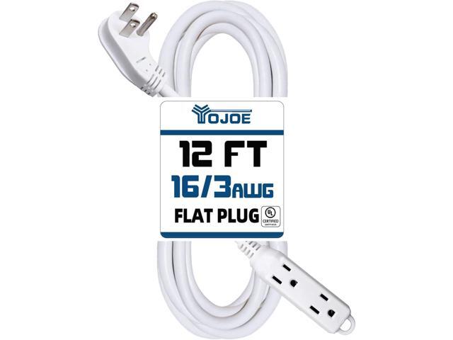 YOJOE 3-Outlets Flat Plug Indoor Extension Cord Outlet Extender, 3 Prong 12 ft 13A Power Strip, 16 Gauge Heavy Duty White Extension Cord, 16/3...