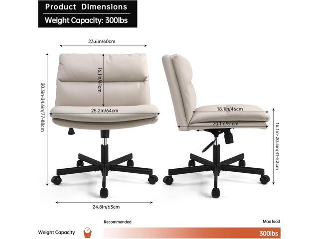 EMIAH Armless Office Desks Chair with Wheels PU-Padded Vanity Chair Mid-Back Ergonomic Home Office Computer Chair Comfortable Adjustable Swivel...