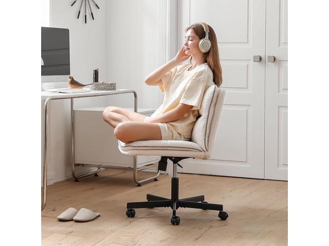 EMIAH Armless Office Desk Chair with Wheels Faux Fur Vanity Mid-Back Ergonomic Home Computer Comfortable Adjustable Swivel Furry Task Chair with...