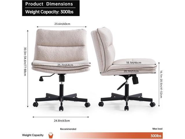 EMIAH Armless Office Desk Chair with Wheels Faux Fur Vanity Mid-Back Ergonomic Home Computer Comfortable Adjustable Swivel Furry Task Chair with...