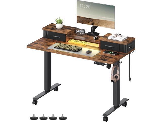 VASAGLE Electric Standing Desk with Drawers, 47.2 x 23.6 Inches, Sit Stand Desk with Power Outlet and LED Lights, Adjustable Height, Storage Shelf,...