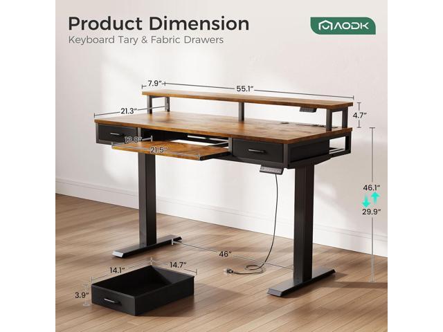 AODK Electric Standing Desk with Drawers & Keyboard Tray, 55 Inch Height Adjustable Gaming Desk with Power Outlets & LED Lights, Sit Stand Table...