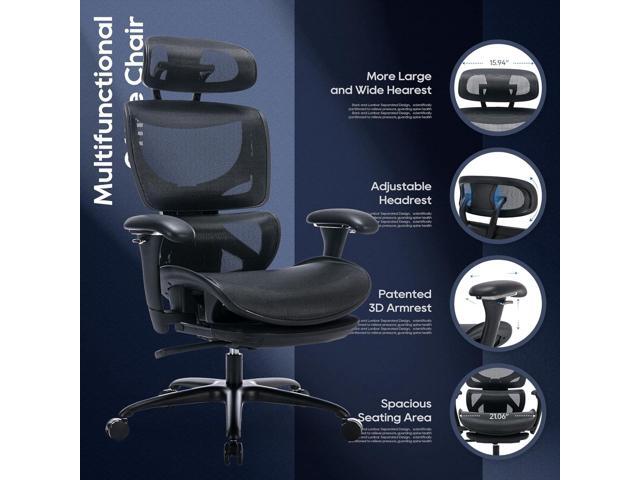 COLAMY Ergonomic Mesh Office Chair with Footrest, Executive High Back Computer Desk Chair with Wide Headrest and Adjustable 3D Arms, Backrest, Tilt...