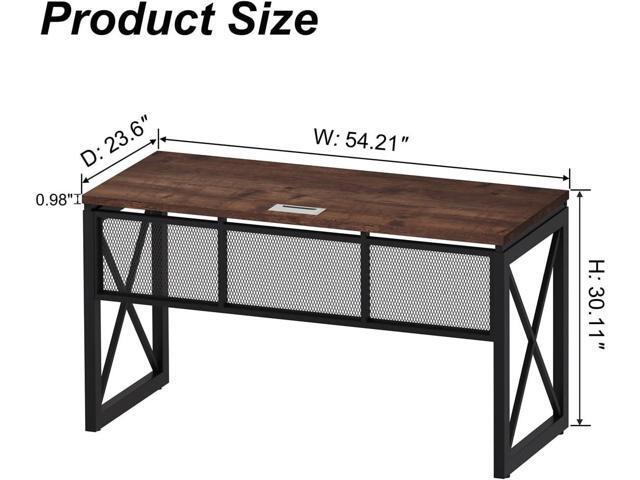 BON AUGURE Farmhouse Computer Desk, Modern Industrial Home Office Desks, Wood Metal Study Writing Table, Sturdy Gaming Desk (Rustic Oak, 54 Inch)