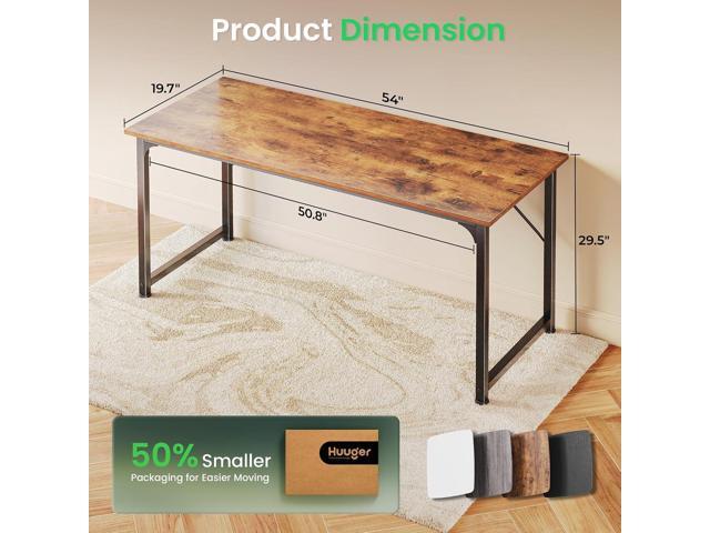 Huuger Computer Desk, 55 Inch Home Office Desk, Gaming Writing Work from Home Study Desk, Large Legroom, Sturdy Metal Frame, Modern Simple, Rustic...