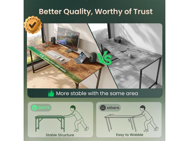 Huuger Computer Desk, 55 Inch Home Office Desk, Gaming Writing Work from Home Study Desk, Large Legroom, Sturdy Metal Frame, Modern Simple, Rustic...
