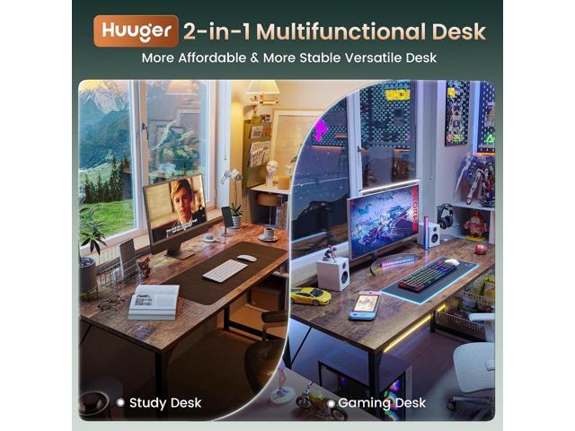 Huuger Computer Desk, 55 Inch Home Office Desk, Gaming Writing Work from Home Study Desk, Large Legroom, Sturdy Metal Frame, Modern Simple, Rustic...