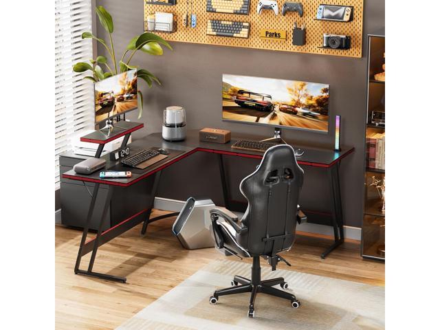 Homall L Shaped Gaming Desk Computer Corner Desk PC Gaming Desk Table with Large Monitor Riser Stand for Home Office Sturdy Writing Workstation...