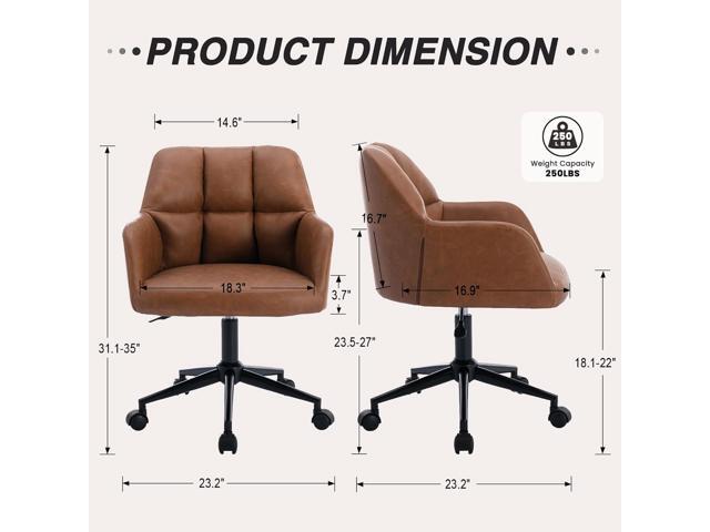 Modern PU Leather Office Chair, Height Adjustable Comfy Desk Chair with Wheels, 18.3 Wide Swivel Armchair for Living Room Home Office Computer, Brown