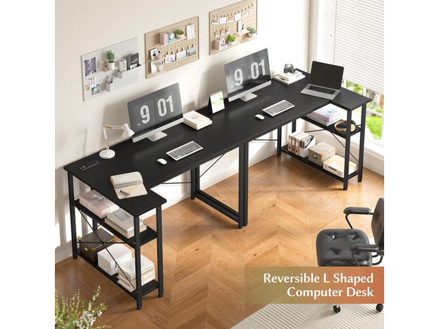 EnHomee 48 Inch L Shaped Computer Desk with Storage Shelves & Side Bag, Office Desk with Power Outlets, Small Corner Desk for Gaming Working Small...