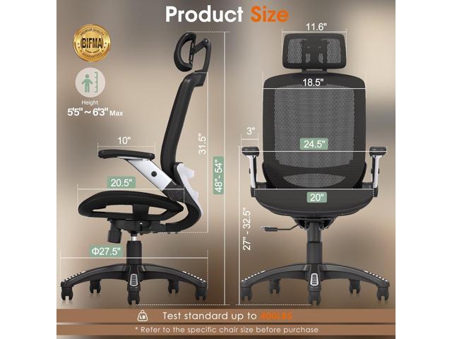 GABRYLLY Ergonomic Office Chair, High Back Home Desk Chair with Headrest, Flip-Up Arms, 90-120° Tilt Lock and Wide Cushion, Big and Tall Mesh...