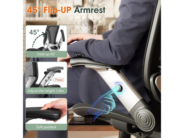 GABRYLLY Ergonomic Office Chair, High Back Home Desk Chair with Headrest, Flip-Up Arms, 90-120° Tilt Lock and Wide Cushion, Big and Tall Mesh...