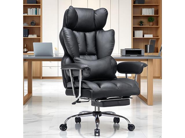 Efomao Desk Office Chair 400LBS, Big and Tall Office Chair, PU Leather Computer Chair, Executive Office Chair with Leg Rest and Lumbar Support,...
