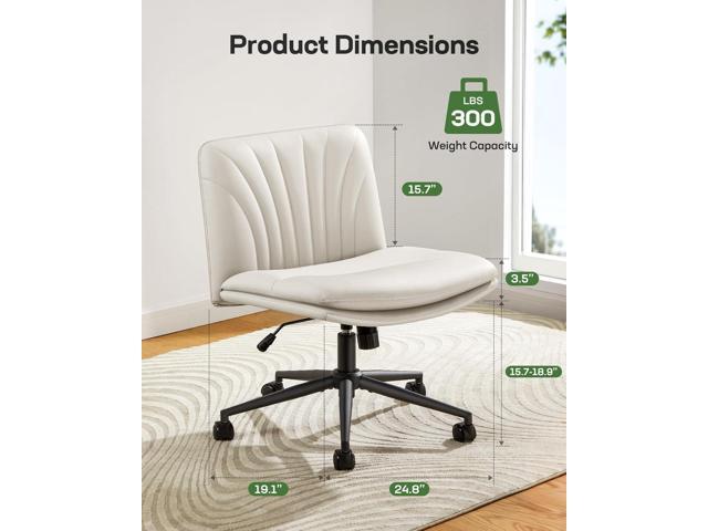 Marsail Armless-Office Desk Chair with Wheels: PU Leather Cross Legged Wide Chair,Comfortable Adjustable Swivel Computer Task Chairs for...
