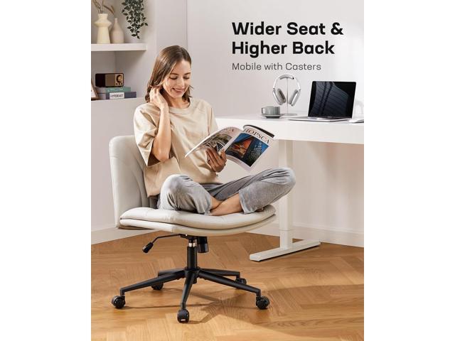 Marsail Armless-Office Desk Chair with Wheels: PU Leather Cross Legged Wide Chair,Comfortable Adjustable Swivel Computer Task Chairs for...