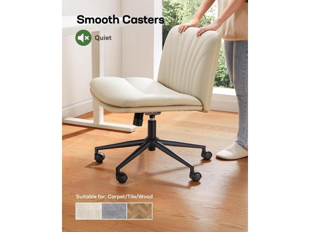 Marsail Armless-Office Desk Chair with Wheels: PU Leather Cross Legged Wide Chair,Comfortable Adjustable Swivel Computer Task Chairs for...