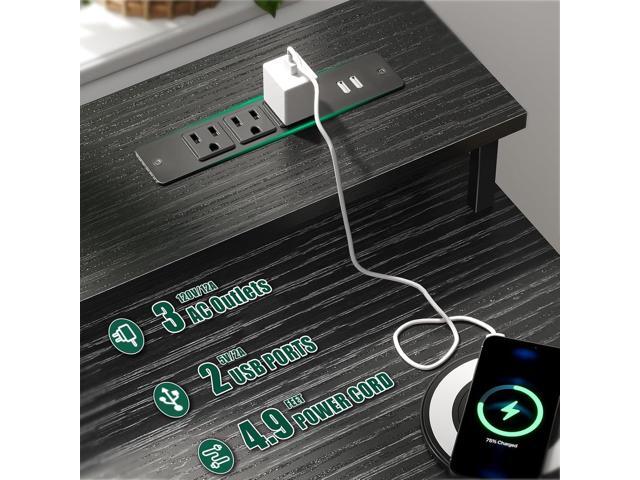 47 Inch Computer Gaming Desk with Power Outlets & LED Lights Reversible Home Office Desk with Adjustable 5 Fabric Storage Drawers for Working...