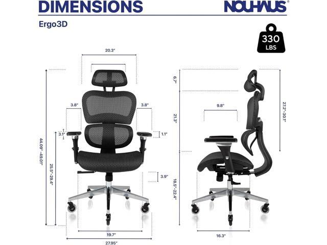 Nouhaus Ergo3D Ergonomic Office Chair Lumbar Support Mesh Office Chair with 4D Adjustable Armrest, Adjustable Headrest and Wheels, Mesh High Back...