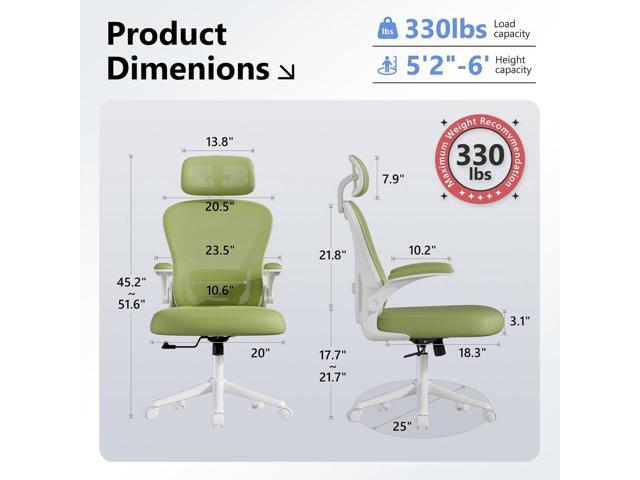 Computer Desk Chair, Ergonomic Office Chair M903 with Wheels, High Back Mesh Office Chair with Adjustable Lumbar Support, Headrest, Flip-Up...