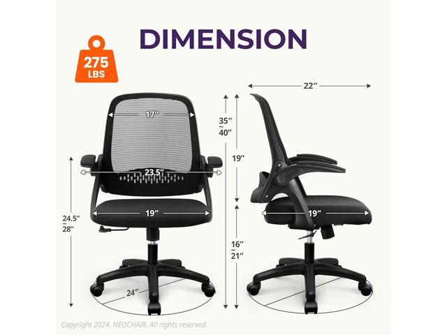 NEO CHAIR Office Desk Computer Gaming Ergonomic Chair with Lumbar Back Support Adjustable Height Swivel Wheels Flip-up Arms Mesh Chair for Home or...