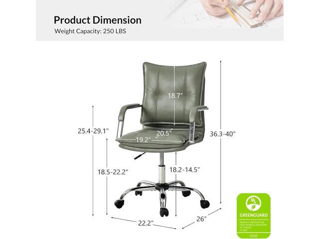 HULALA HOME Faux Leather Home Office Desk Chair, Adjustable Swivel Computer Chair with Sliver Legs and Arms, Comfy Upholstered Task Chair(Sage)