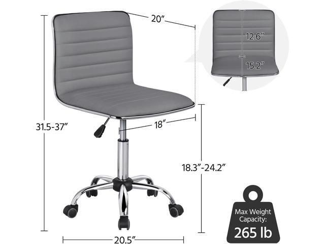 Yaheetech PU Leather Ribbed Armless Task Office Chair, Adjustable Low Back Executive Chair with Wheels Gray