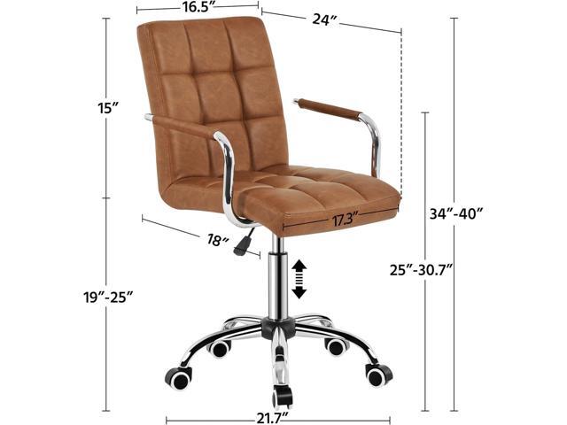 Yaheetech PU Leather Comfortable Office Desk Chair Mid Back Height Adjustable Computer Swivel Chair w/Armrests, Retro Brown