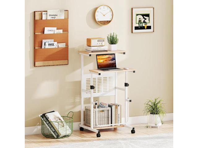 Tangkula Adjustable Standing Desk, Mobile Rolling Computer Desk with Storage Shelf, Portable Laptop Table with Footrest, Mesh Panel, Lockable...