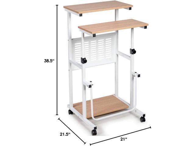 Tangkula Adjustable Standing Desk, Mobile Rolling Computer Desk with Storage Shelf, Portable Laptop Table with Footrest, Mesh Panel, Lockable...