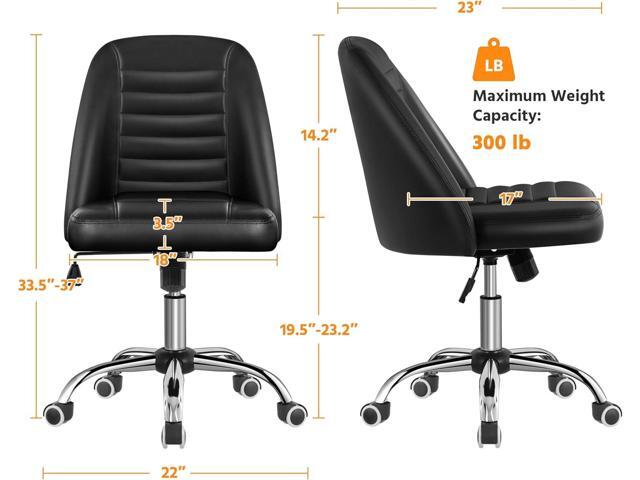 Yaheetech Mid Back PU Leather Armless Desk Office Chair, Modern Vanity Chair with Rolling Wheels, Metal Base Black