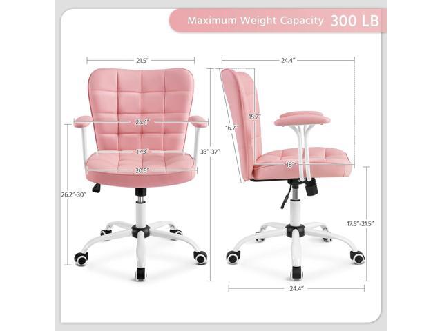 Yaheetech Mid Back Faux Leather Office Chair Modern Adjustable Tilting Vanity Chair with Detachable Padded Armrests for Home/Office,Pink