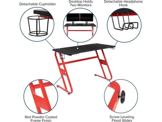 Flash Furniture Fisher Red Gaming Ergonomic Desk with Cup Holder and Headphone Hook