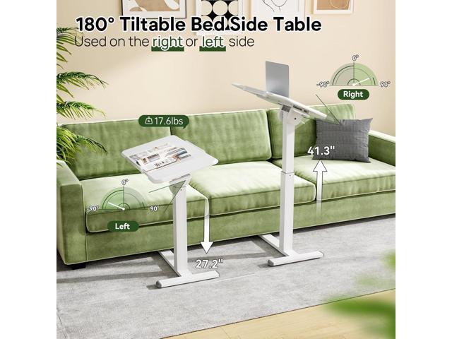 Rolling Laptop Desk, 180° Tiltable Mobile Standing Desk Height Adjustable, Overbed Bedside Table, Portable Computer Desk with Wheels, Foldable...