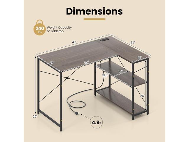 Tangkula L-Shaped Computer Desk with Reversible Shelves, 48 Inch Corner Computer Desk, Modern Writing Study Desk Home Office Workstation, Space...