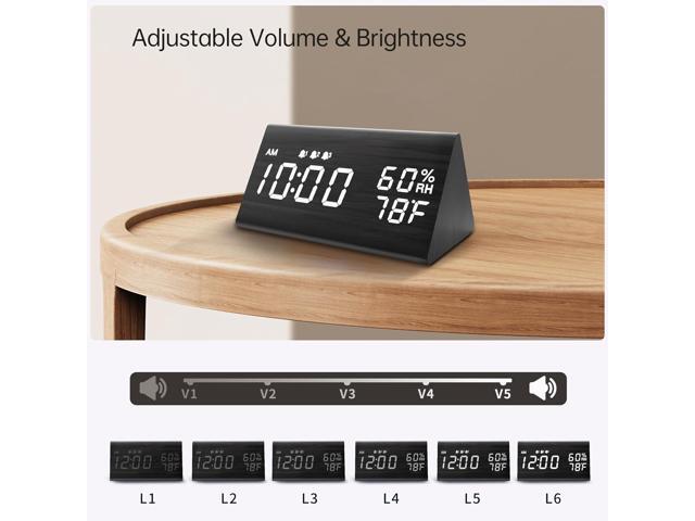Digital Alarm Clock, with Wooden Electronic LED Time Display, 3 Alarm Settings, Humidity & Temperature Detect, Wood Made Electric Clocks for...