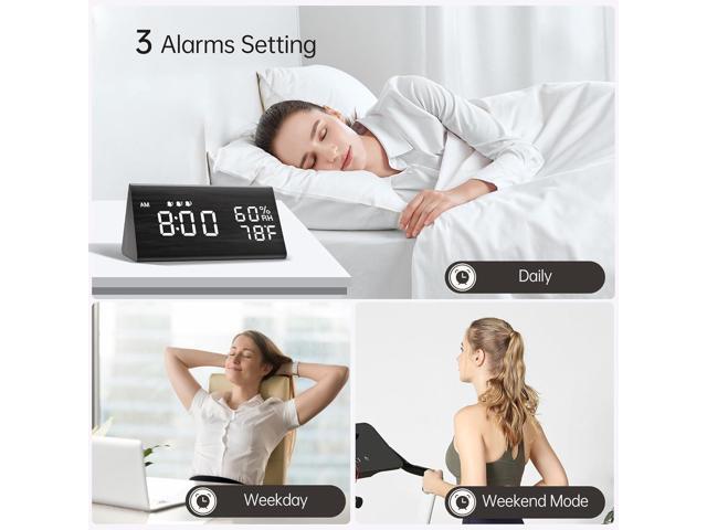 Digital Alarm Clock, with Wooden Electronic LED Time Display, 3 Alarm Settings, Humidity & Temperature Detect, Wood Made Electric Clocks for...