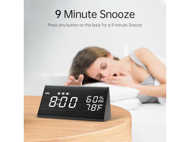Digital Alarm Clock, with Wooden Electronic LED Time Display, 3 Alarm Settings, Humidity & Temperature Detect, Wood Made Electric Clocks for...